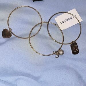 Liz, Claiborne, bangle, charms, gold, rhinestone letters, Alex Ani